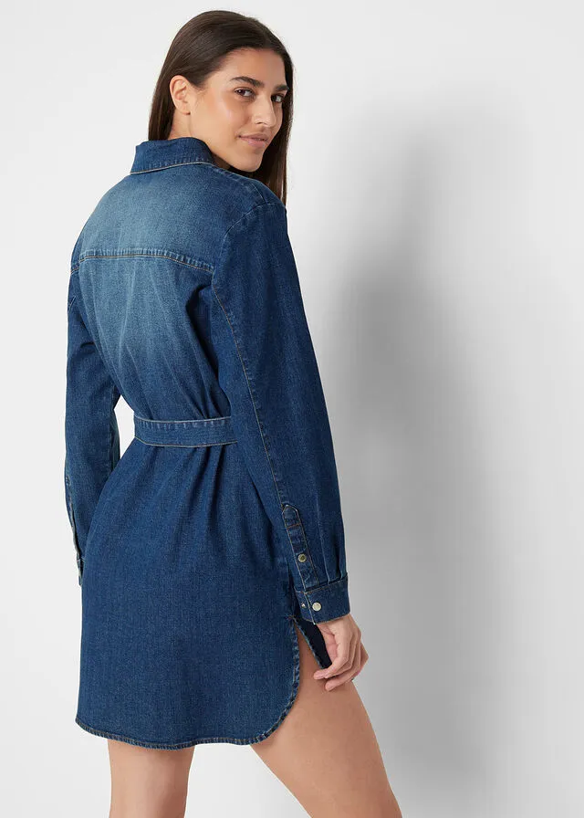 Vestido vaquero con cinturón Denim desgastado