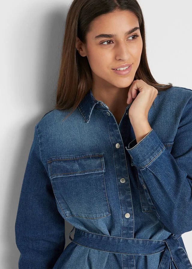 Vestido vaquero con cinturón Denim desgastado