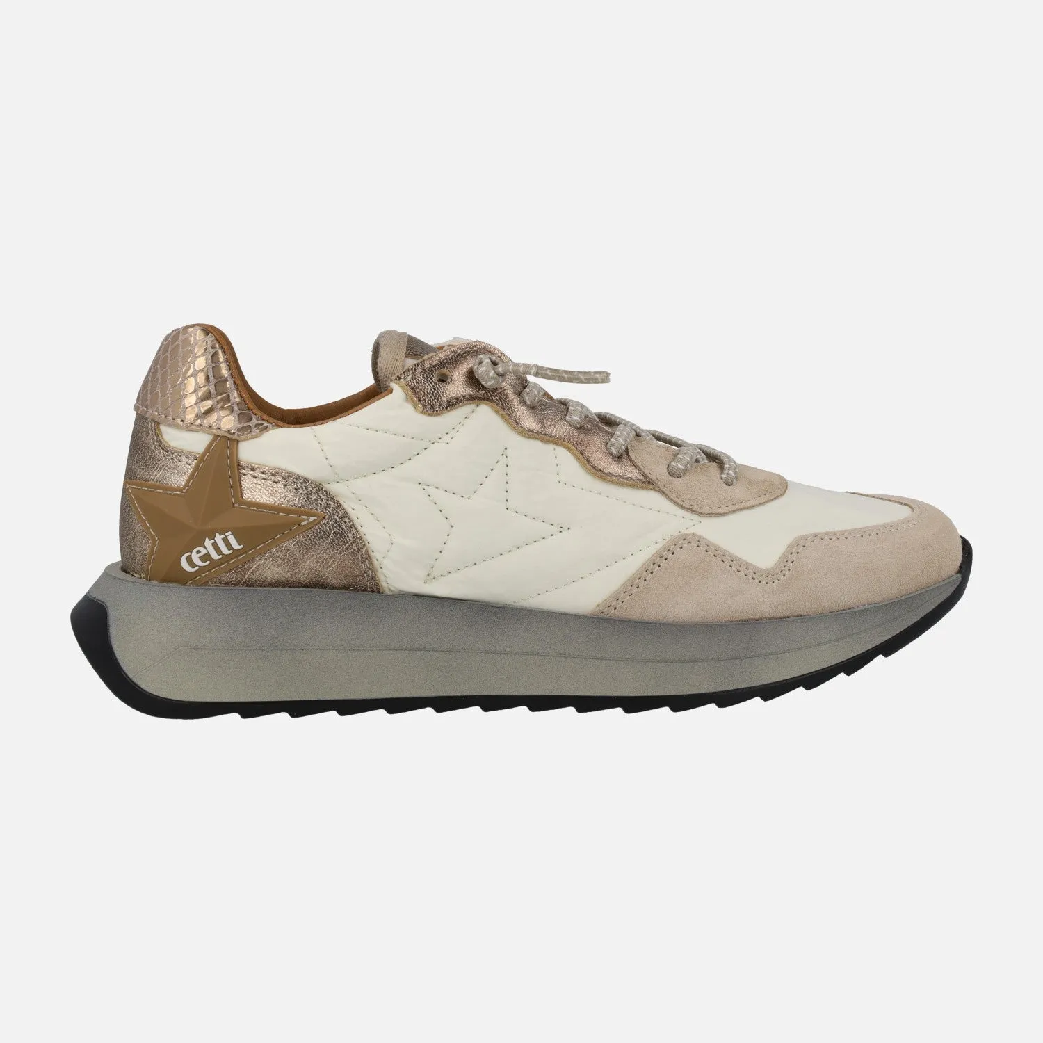 ZAPATILLAS DEPORTIVAS CETTI EN COMBINADO BEIGE  ORO