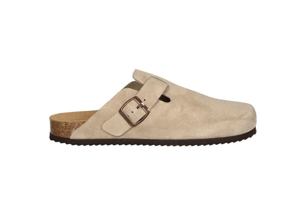Zueco Serraje Taupe Aberturas y Hebilla Lateral Piso Marron