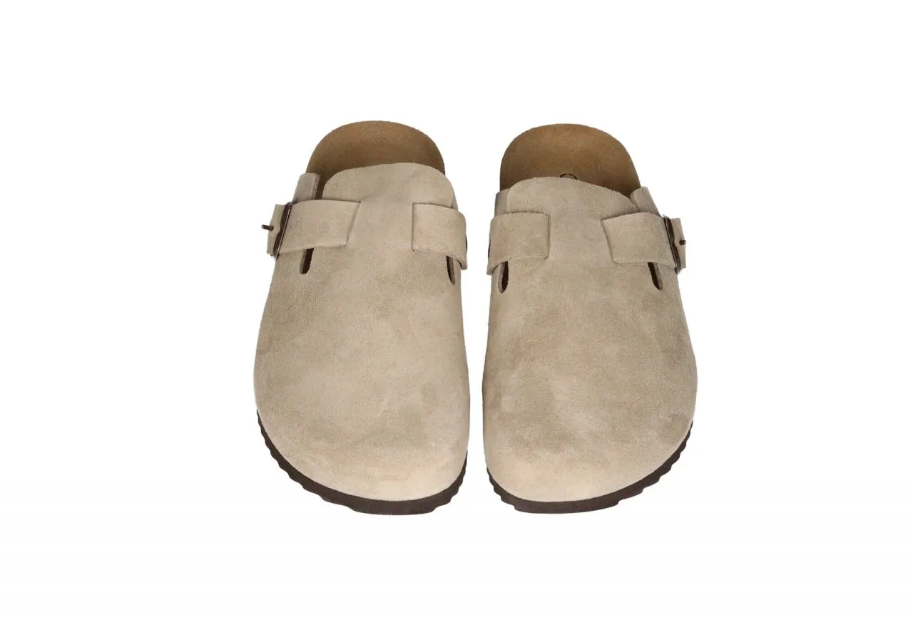 Zueco Serraje Taupe Aberturas y Hebilla Lateral Piso Marron