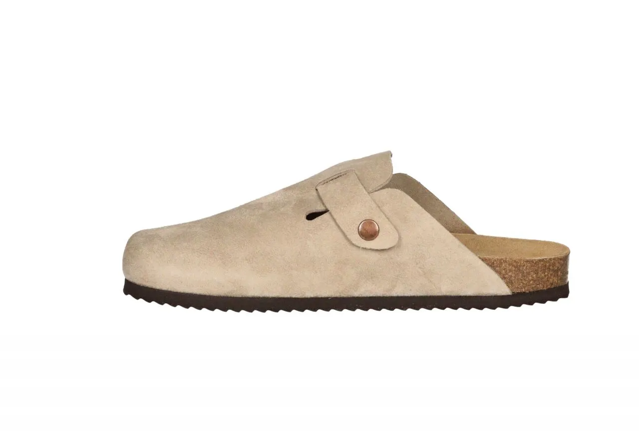 Zueco Serraje Taupe Aberturas y Hebilla Lateral Piso Marron